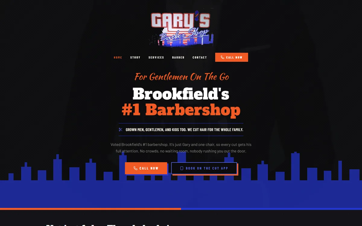 Homepage of the barbershop website we built in Brookfield