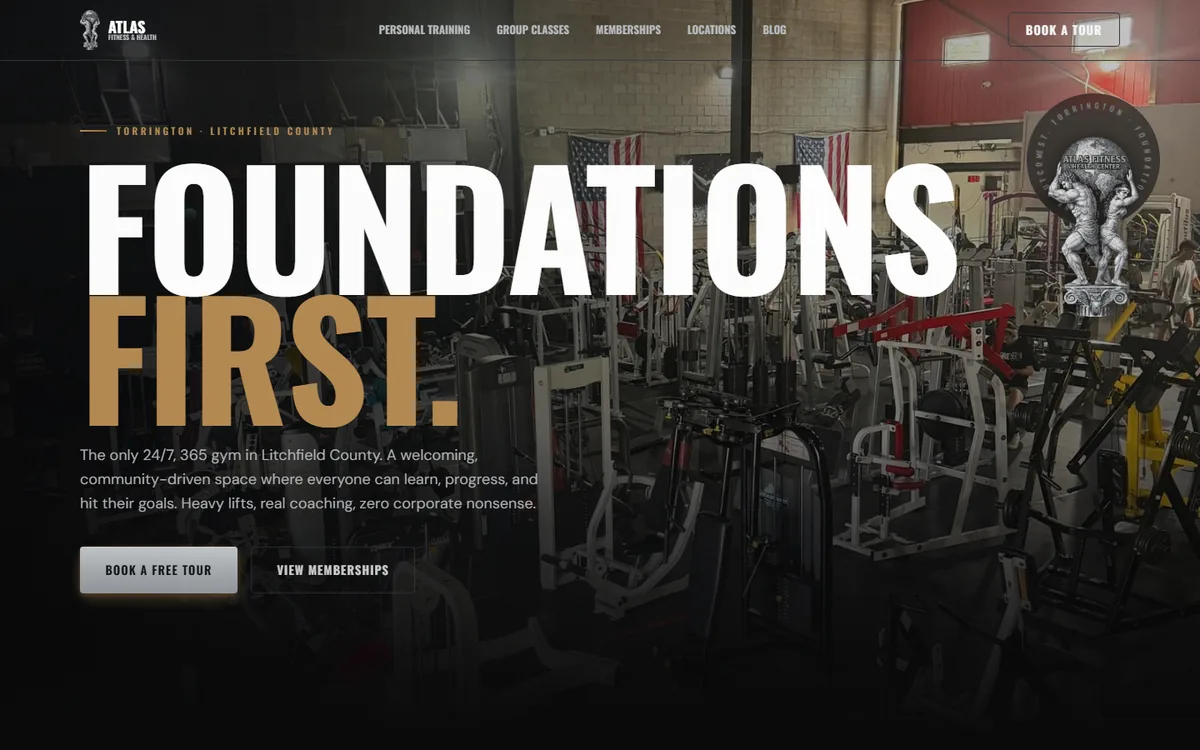 Homepage of the gym website we built in Torrington